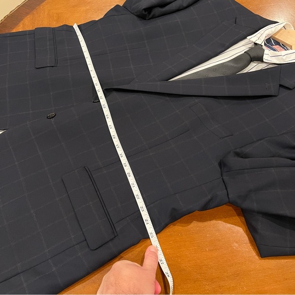 Lauren Ralph Lauren Wool Blend 2-Piece Suit Navy Blue Windowpane Plaid 50R 40x30 - Picture 10 of 16